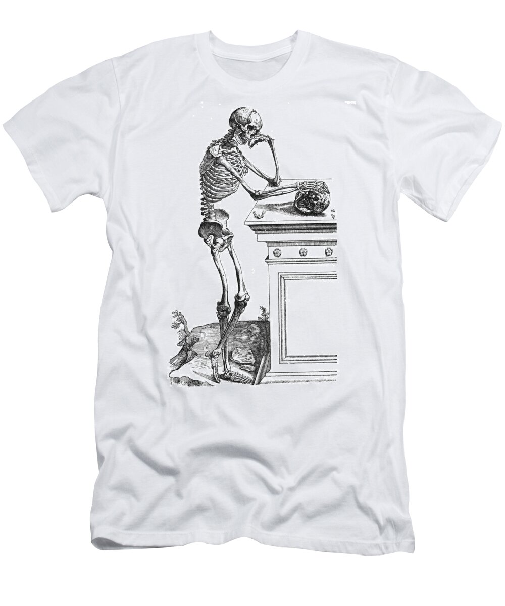 1543 T-Shirt featuring the drawing Skeleton, 1543 by Andreas Vesalius