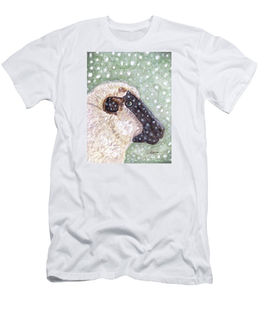 Christmas T-Shirt featuring the painting Wishing Ewe A White Christmas by Angela Davies
