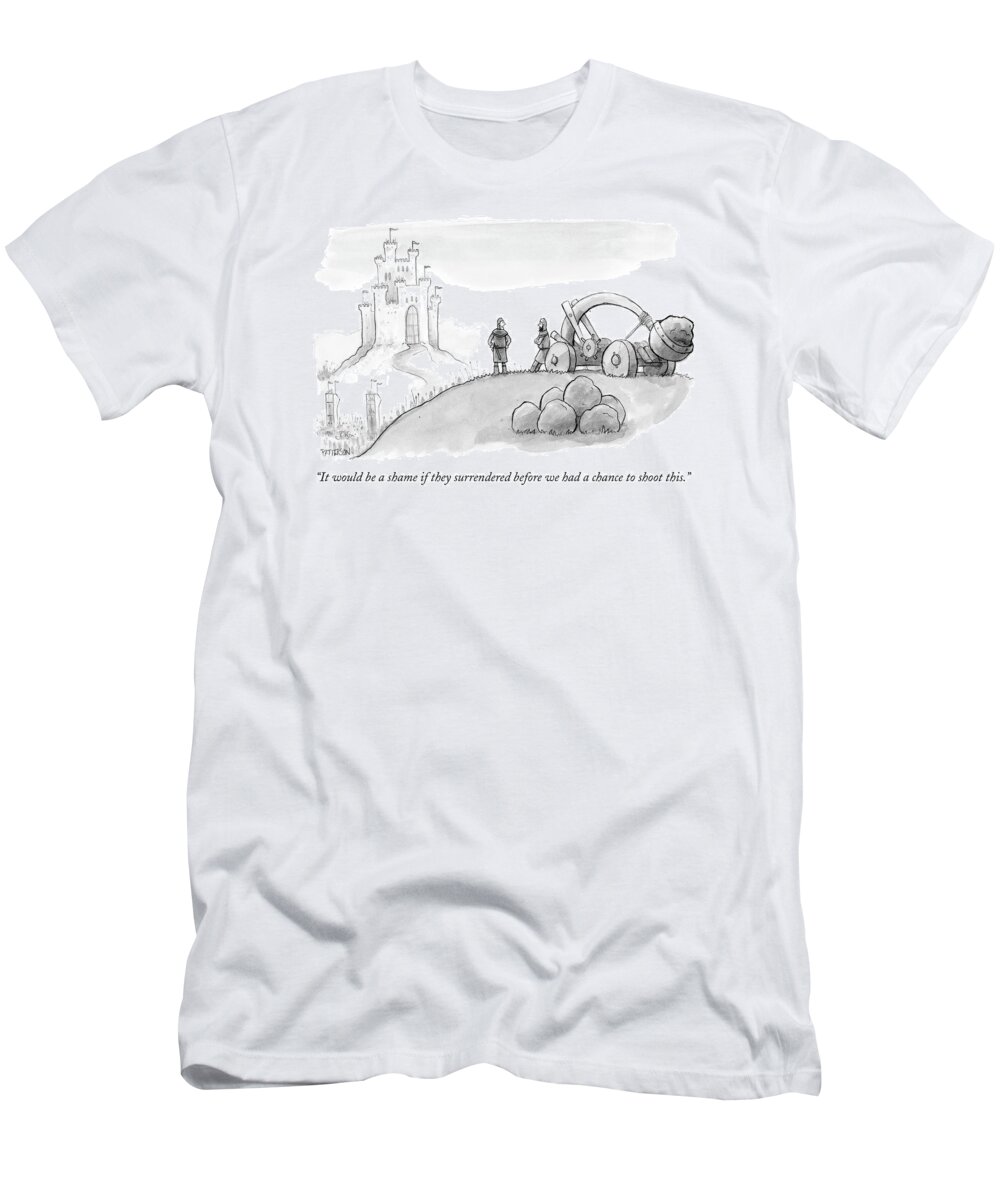Weapons War Olden Days Inventions
 
(medieval Soldiers At A Giant Catapult Ready To Fire At A Castle.) 120826 Jpt Jason Patterson T-Shirt featuring the drawing It Would Be A Shame If They Surrendered by Jason Patterson
