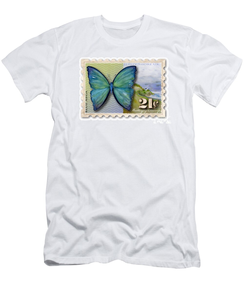 Butterfly T-Shirt featuring the painting 21 Cent Butterfly Stamp by Amy Kirkpatrick