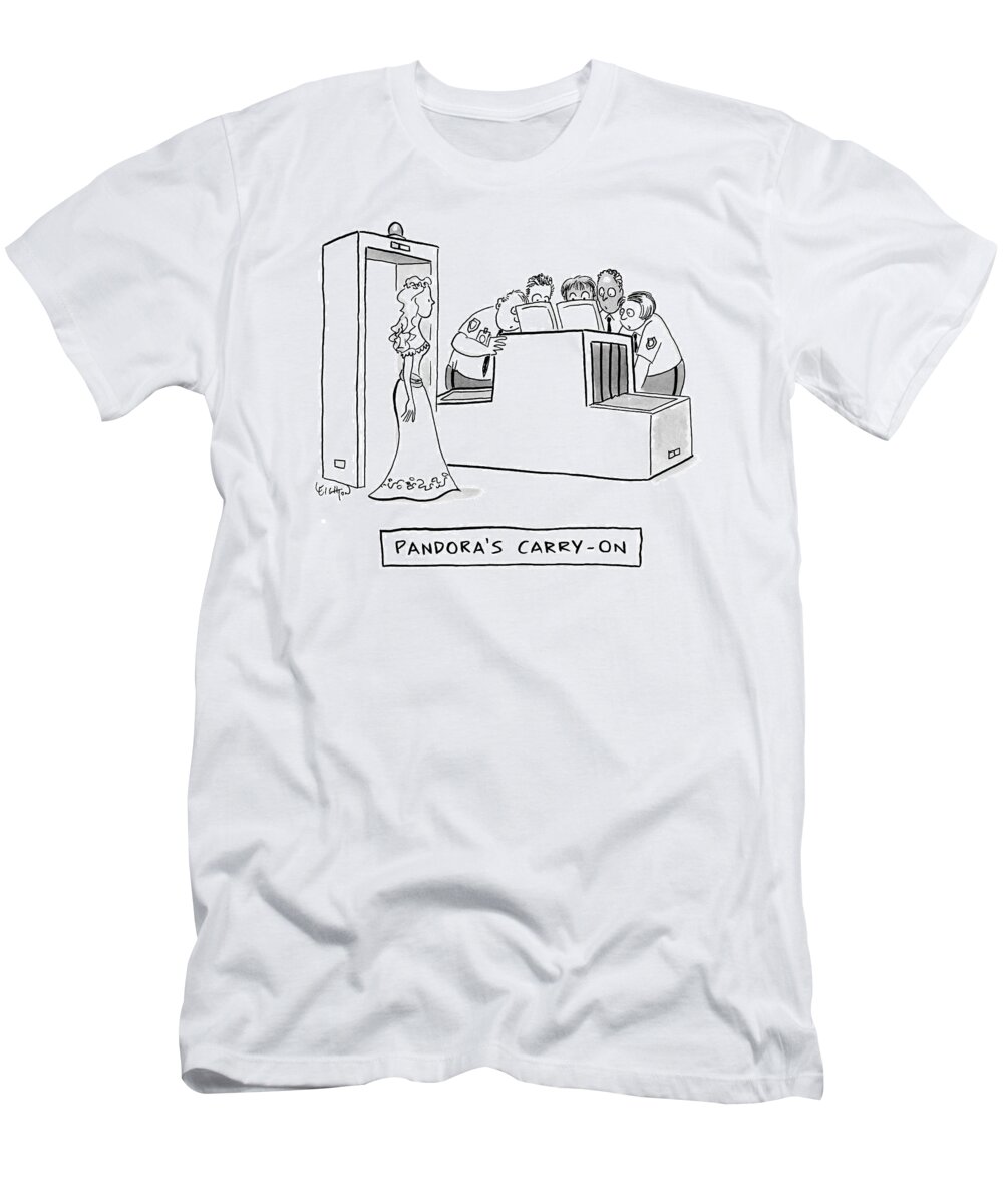 Mythology Travel Problems 

(pandora At An Airport Security Station.) 120295 Rle Robert Leighton T-Shirt featuring the drawing Pandora's Carry-on by Robert Leighton