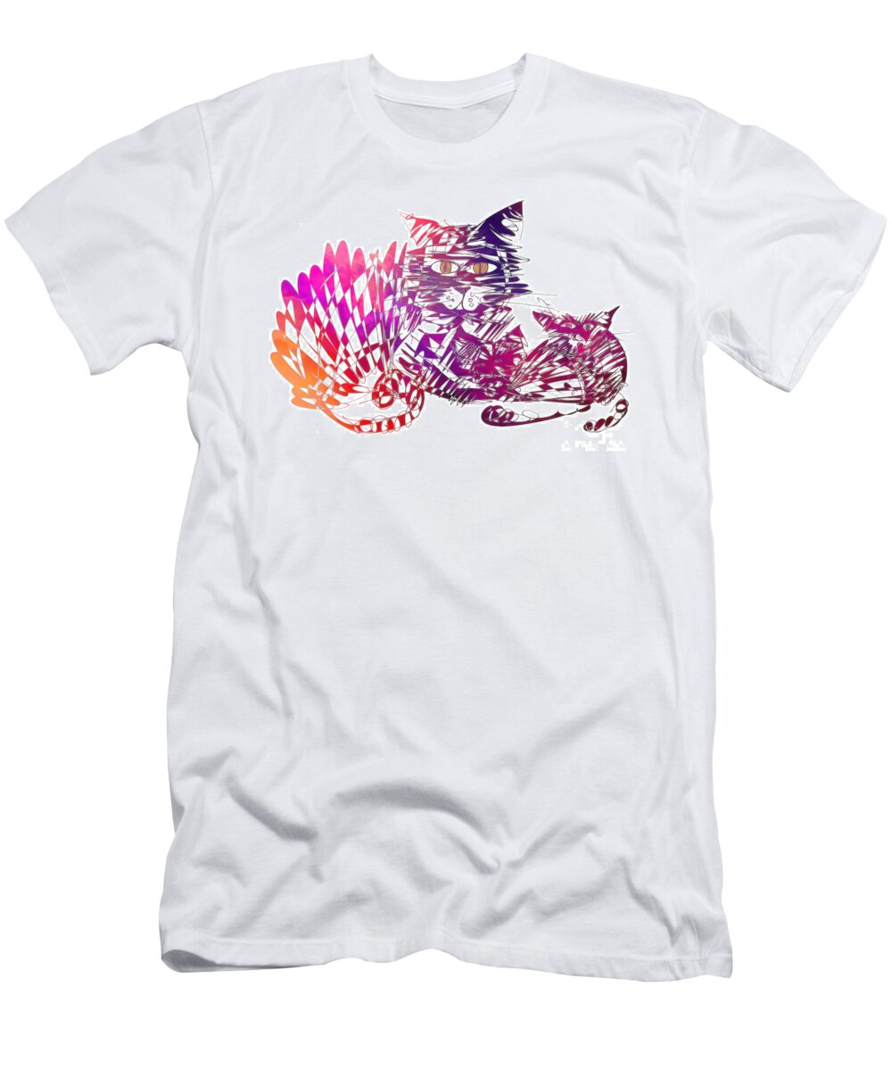 Cat T-Shirt featuring the digital art 3 Cats Purple by Justyna Jaszke JBJart