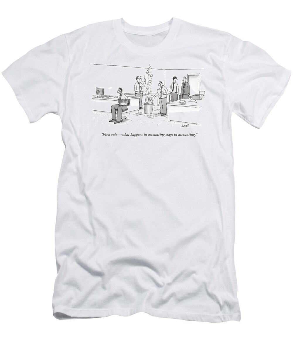 Fight Club T-Shirt featuring the drawing First Rule - What Happens In Accounting Stays by Tom Cheney