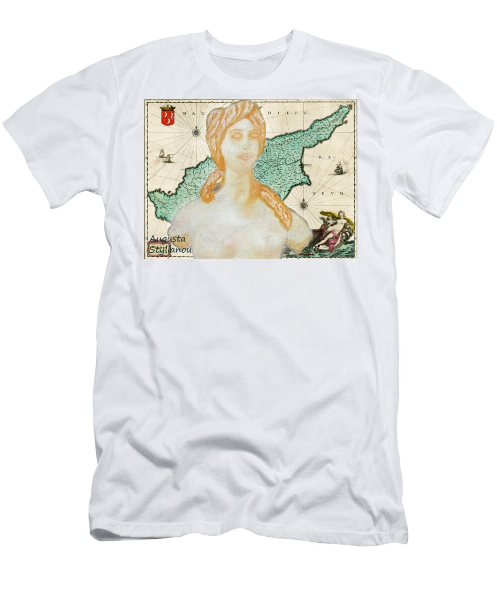 Augusta Stylianou T-Shirt featuring the digital art Ancient Cyprus Map and Aphrodite #1 by Augusta Stylianou