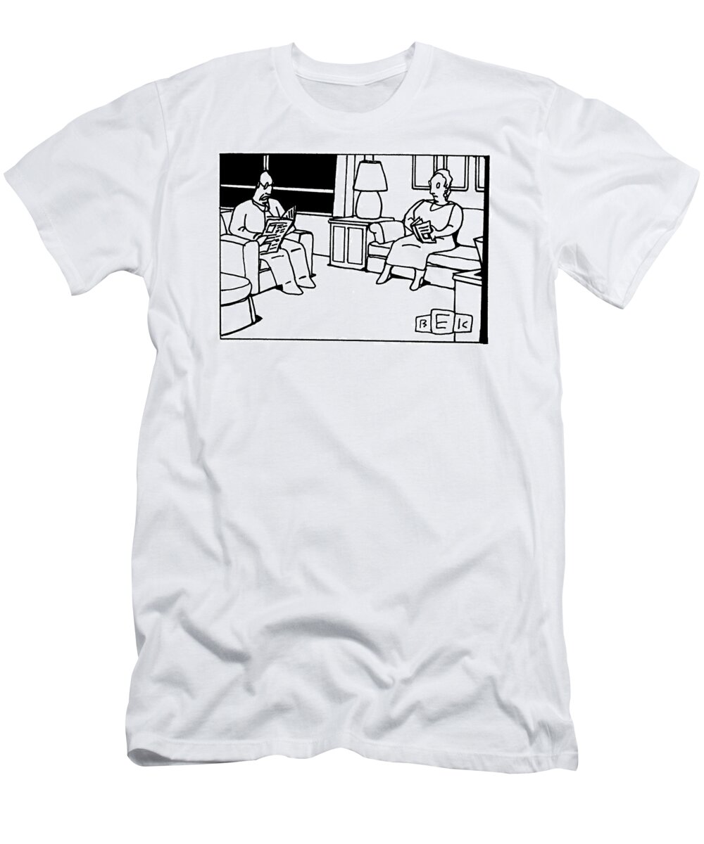 Newspaper T-Shirt featuring the drawing He Died Alone With His Family by Bruce Eric Kaplan