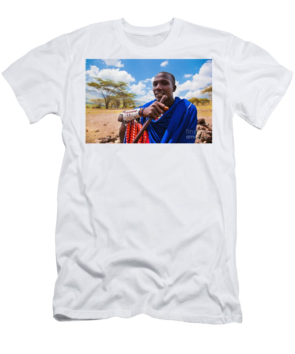 Africa T-Shirt featuring the photograph Maasai man portrait in Tanzania #6 by Michal Bednarek