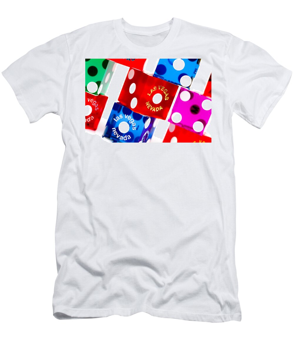 Las Vegas T-Shirt featuring the photograph Colorful Dice #7 by Raul Rodriguez