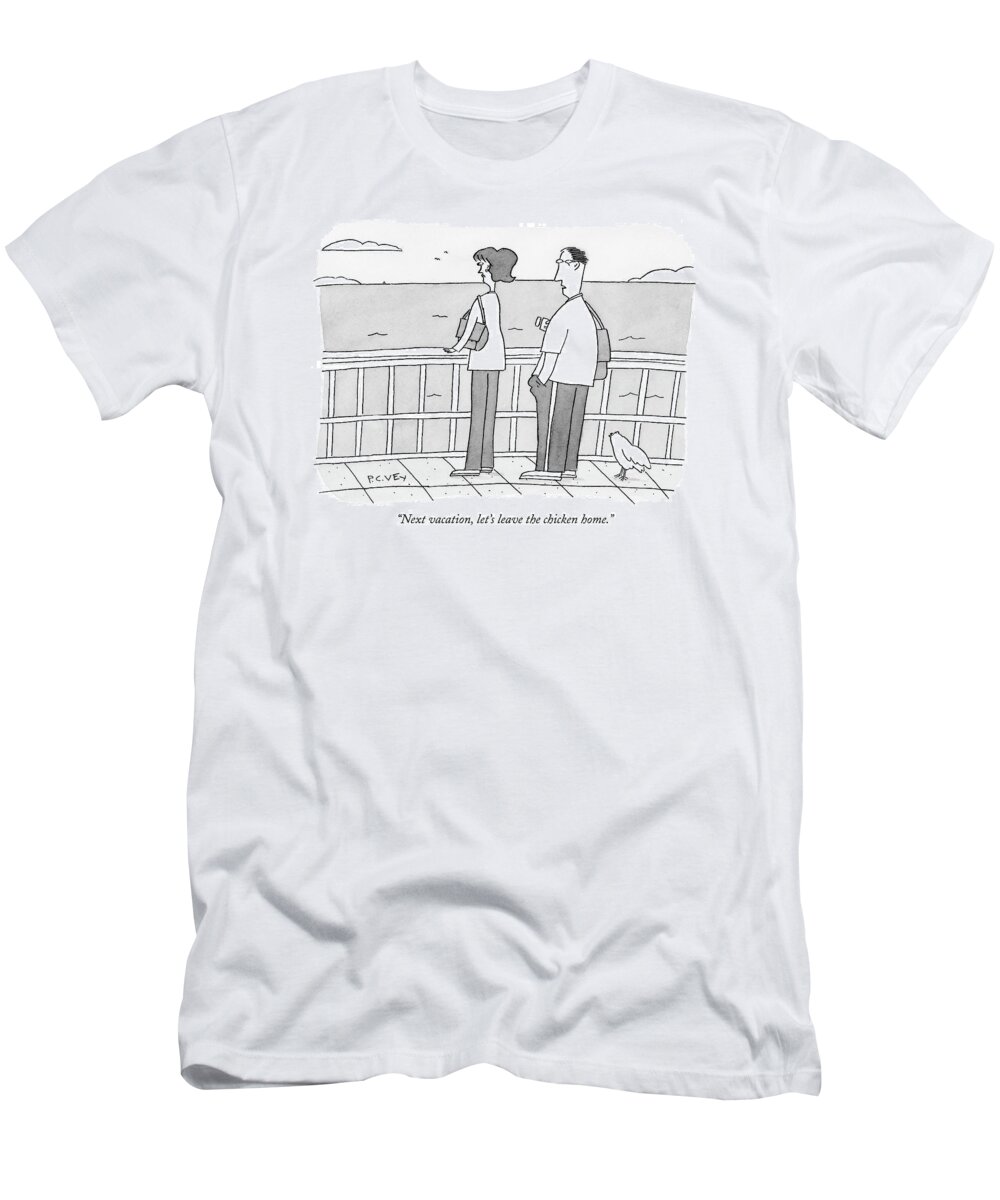 Relationships Leisure Vacations Relaxations Pets Domestic Animals Couple Pet

(couple On A Bridge With Their Pet Chicken.) 121653  Pve Peter C. Vey Peter Vey Pc Peter C. Vey P.c. T-Shirt featuring the drawing Next Vacation by Peter C. Vey
