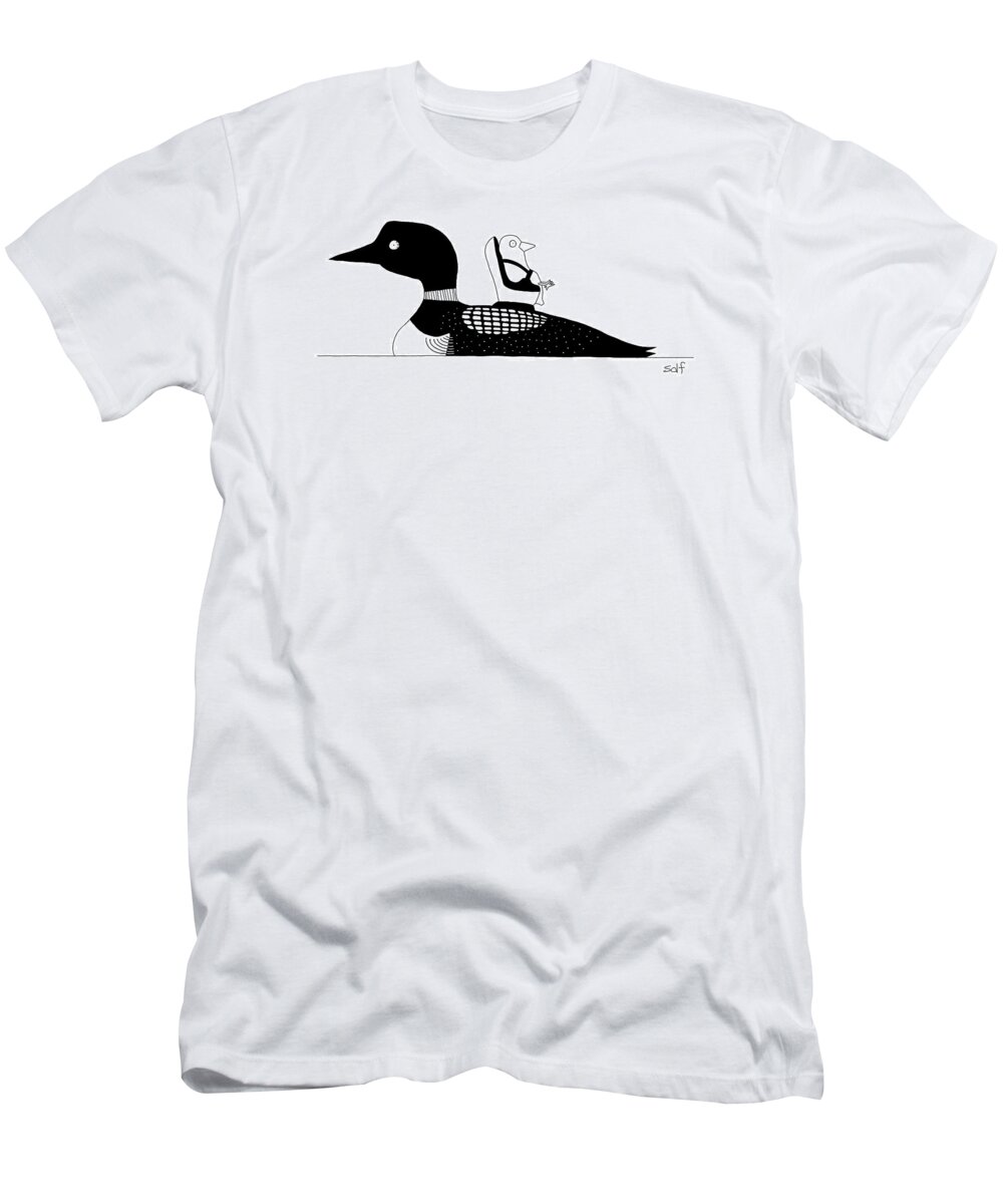 Baby T-Shirt featuring the drawing A Baby Duck In A Tiny Car Seat On The Mother by Seth Fleishman