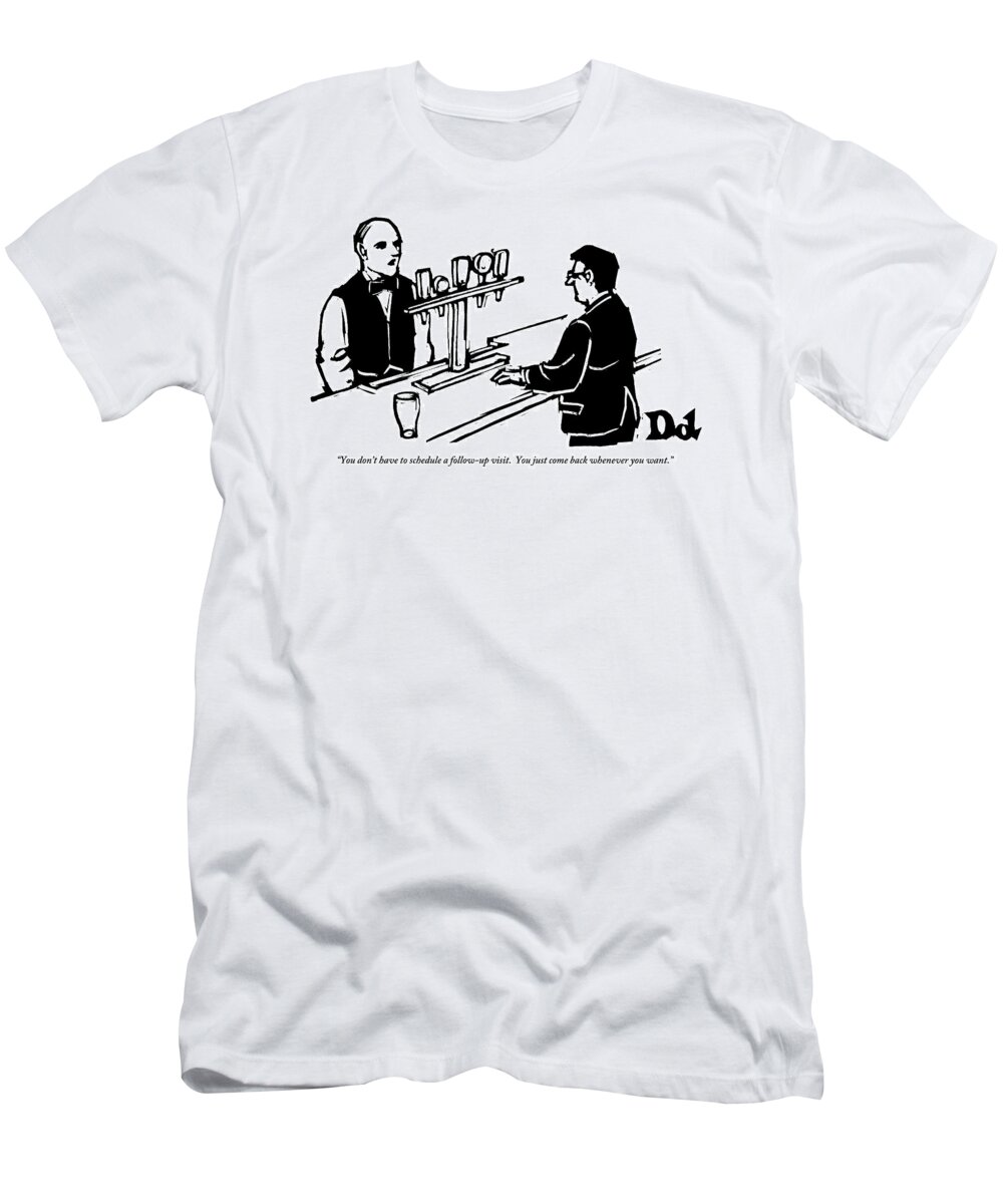 Bars T-Shirt featuring the drawing A Bartender Addresses A Man In A Suit by Drew Dernavich