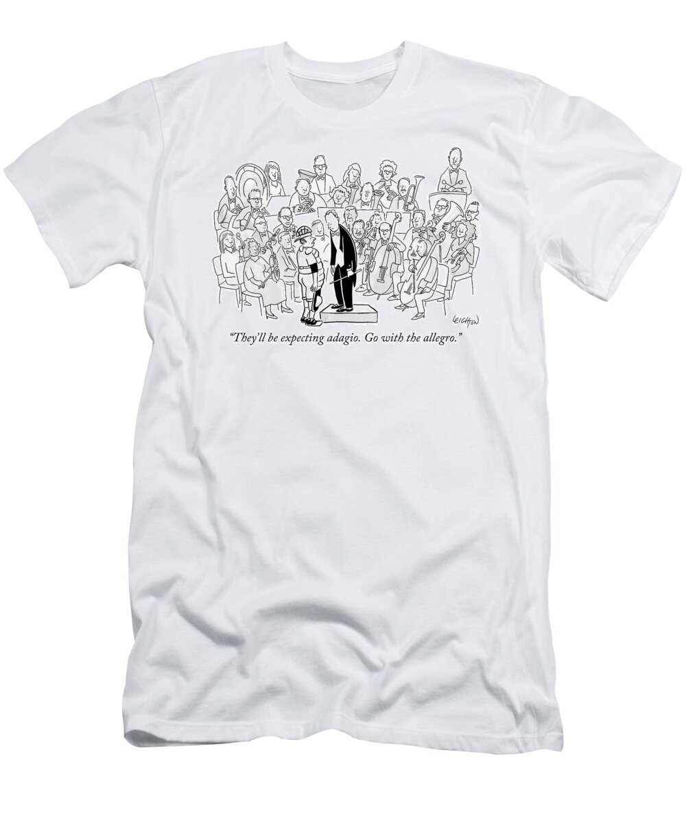 Orchestra T-Shirt featuring the drawing A Baseball Catcher Speaks To An Orchestra by Robert Leighton