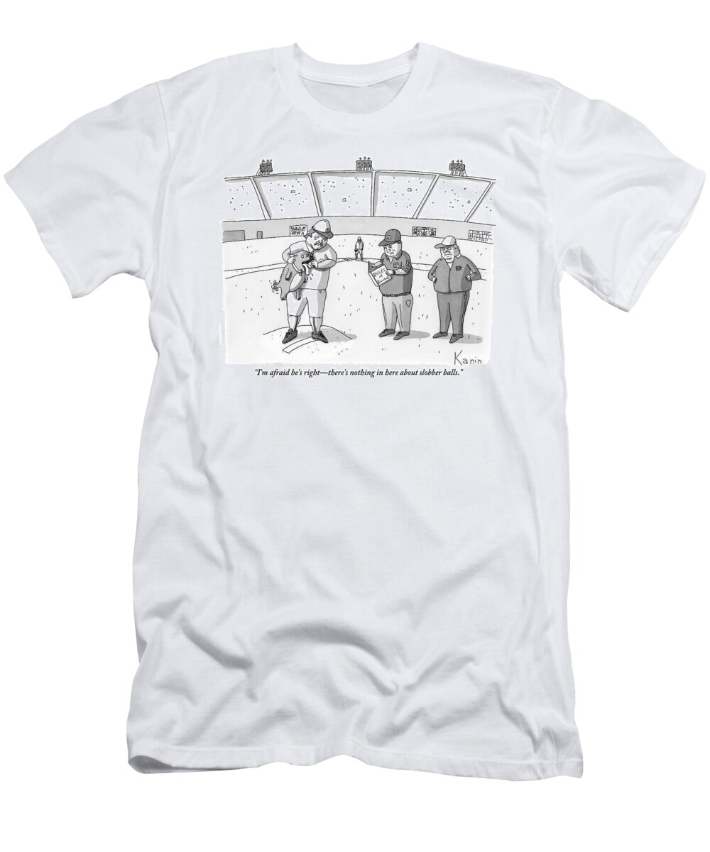 Baseball T-Shirt featuring the drawing A Baseball Player Holds Up A Panting Dog by Zachary Kanin