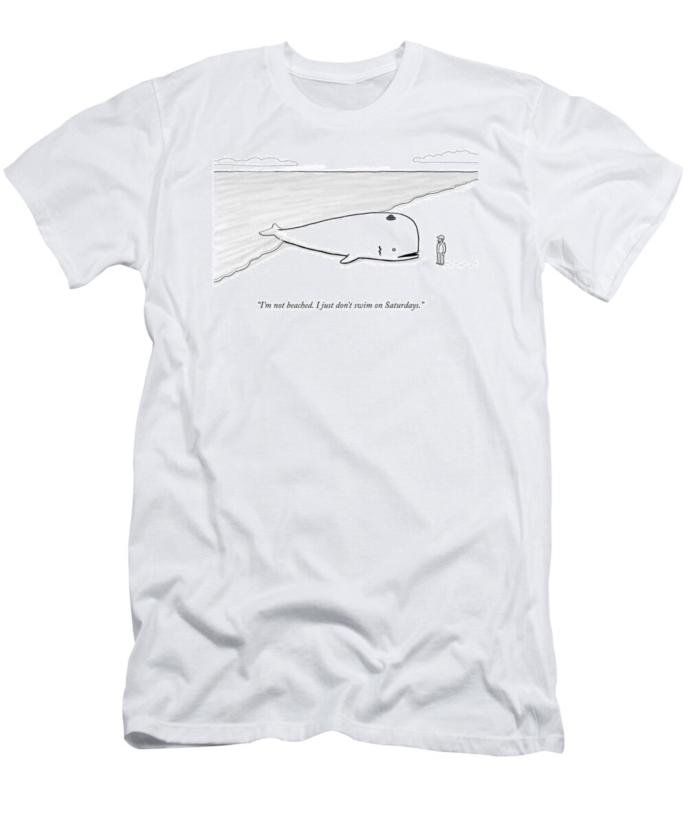 Sabbath T-Shirt featuring the drawing A Beached Whale Wears A Hasidic Rabbi Hat by Paul Noth