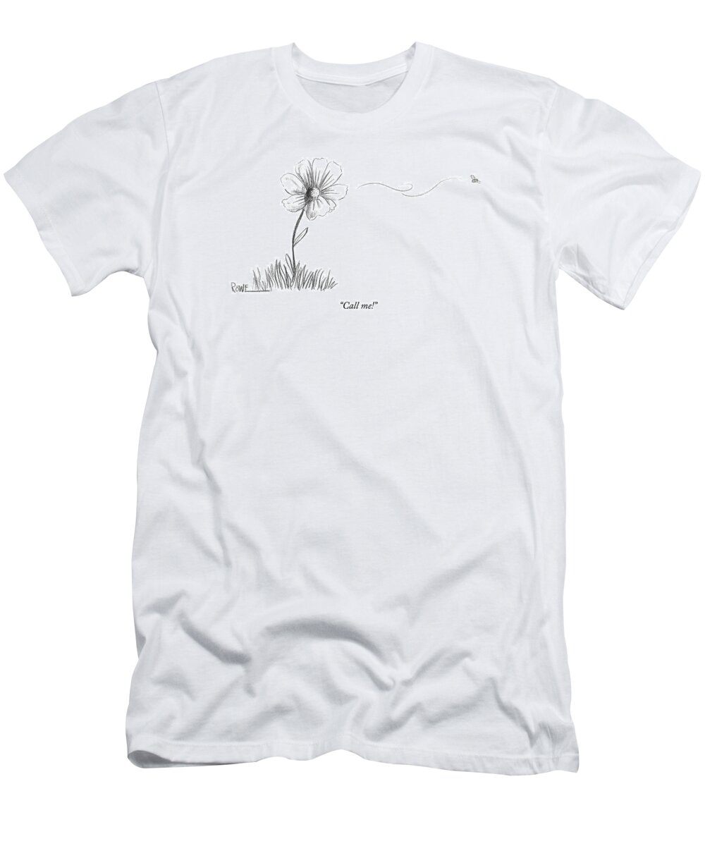Flower T-Shirt featuring the drawing A Bee Flying Away From A Daisy After Pollination by Julian Rowe