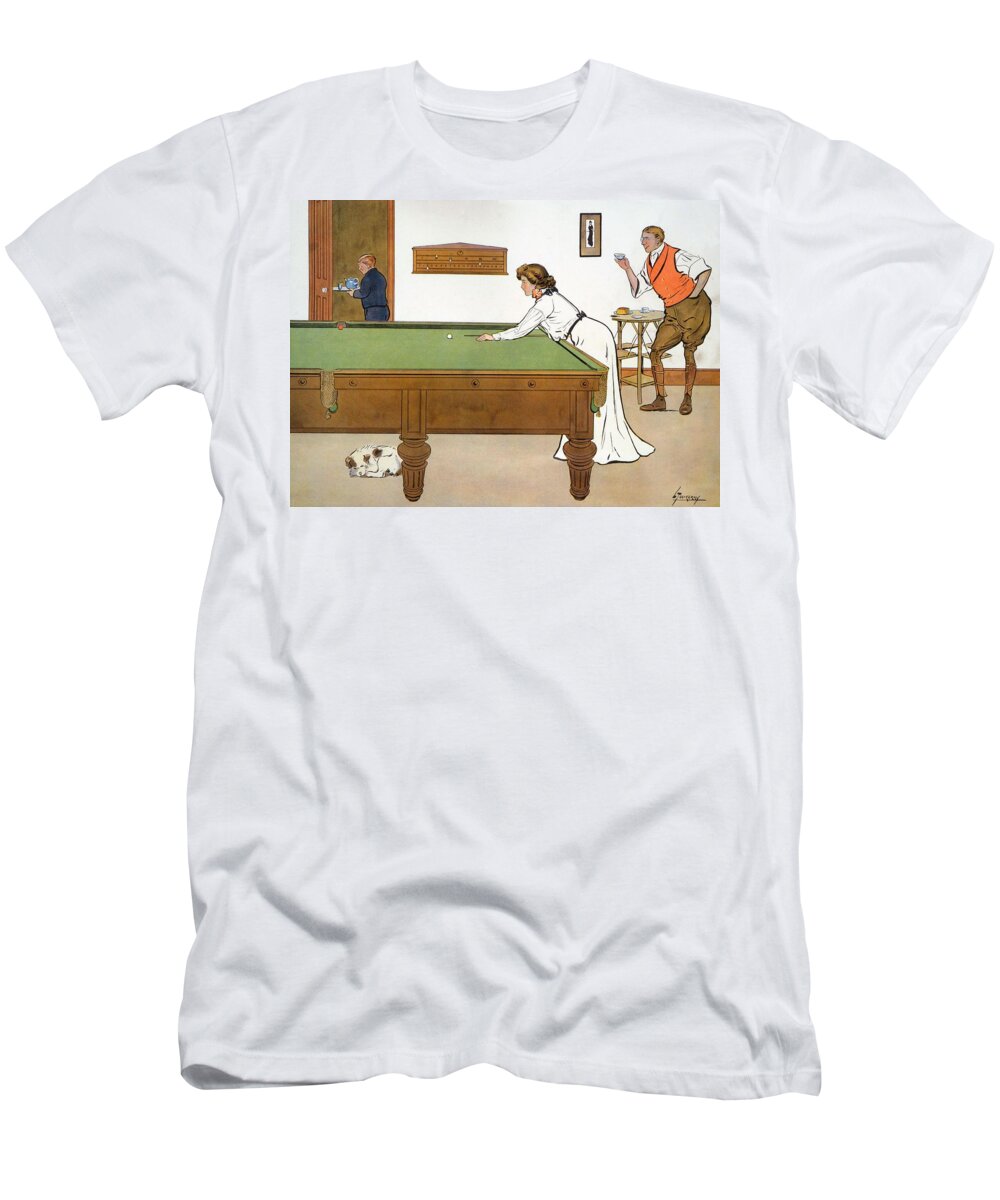 Billiards T-Shirt featuring the drawing A Billiards Match by Lance Thackeray