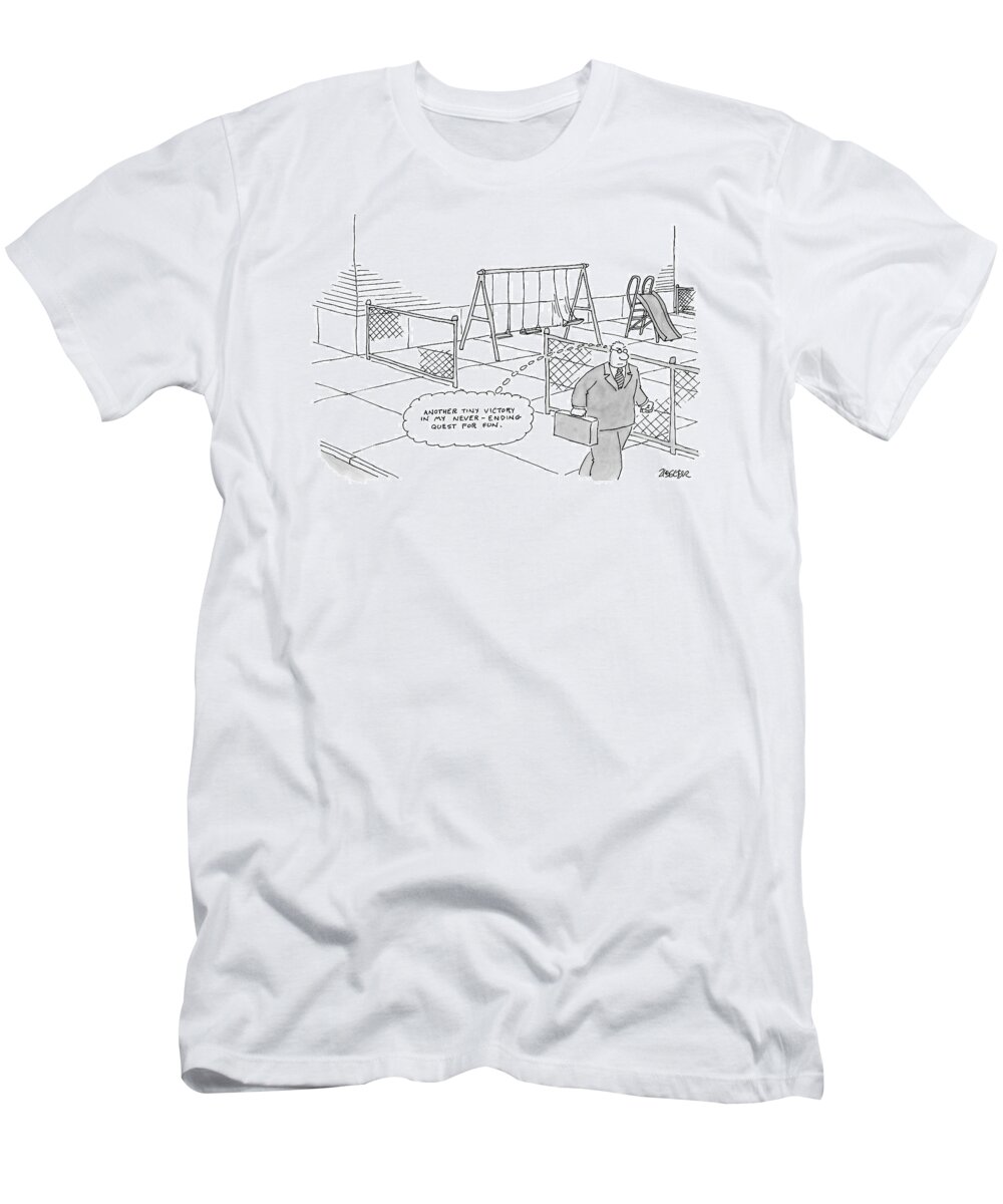 Fun T-Shirt featuring the drawing A Businessman Walks Away From A Playground by Jack Ziegler