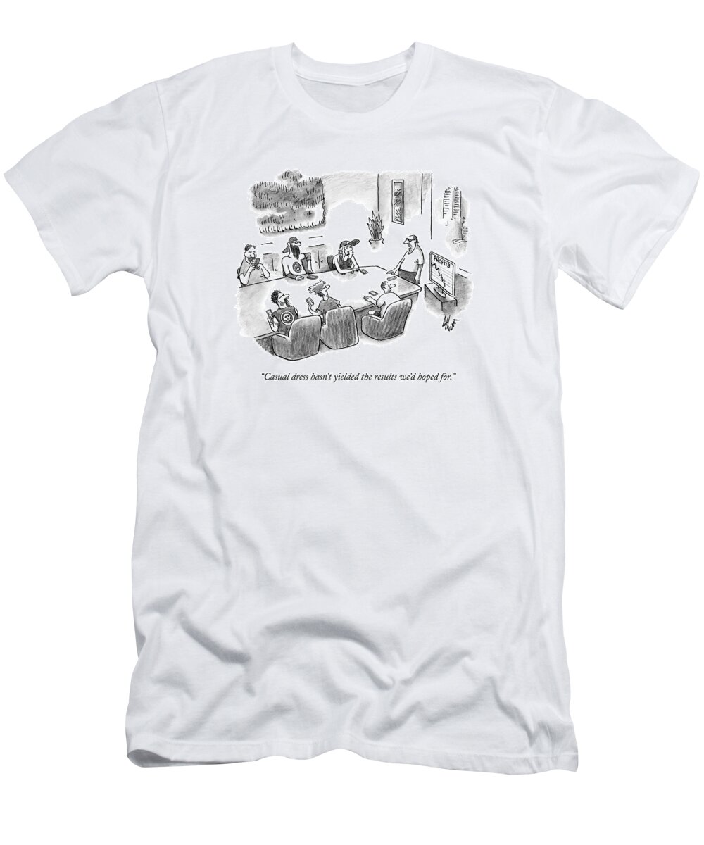 Casual T-Shirt featuring the drawing A Casually Dressed Man Stands At The Head by Frank Cotham
