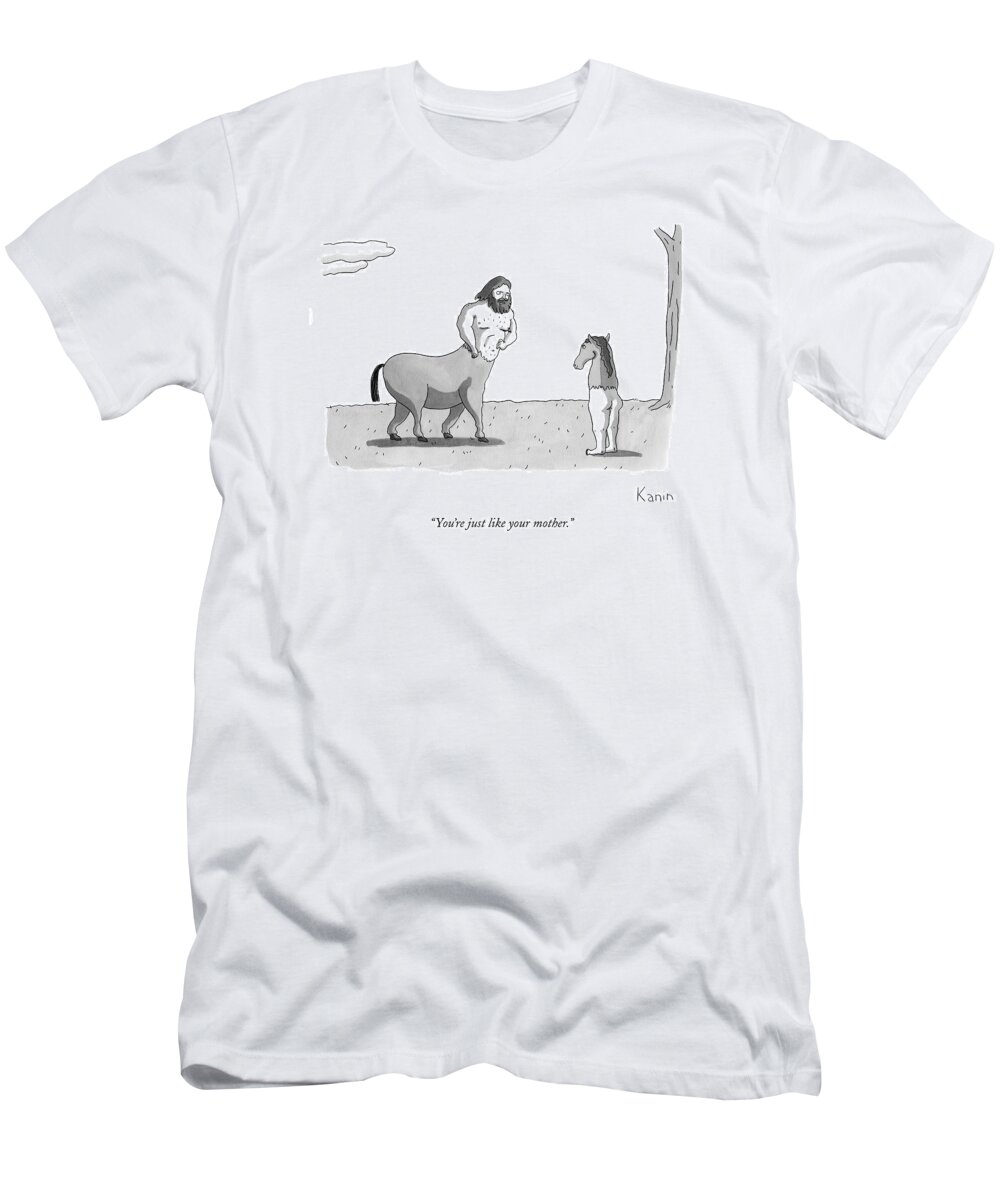 
 Centaurs T-Shirt featuring the drawing A Centaur Angrily Talks To A Creature Who by Zachary Kanin
