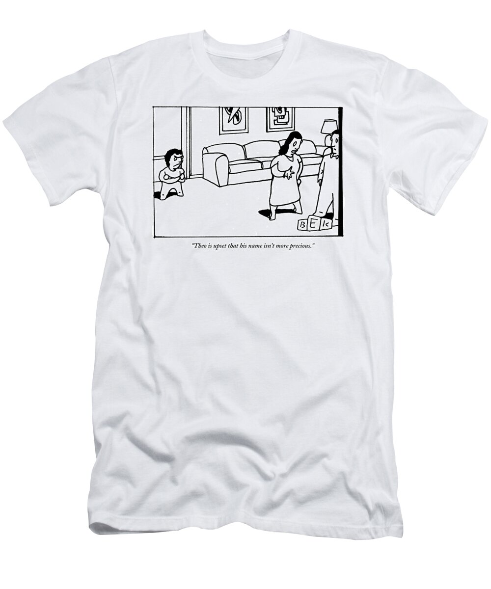 #condenastnewyorkercartoon T-Shirt featuring the drawing A Child Angrily Crosses His Arm As His Parents by Bruce Eric Kaplan