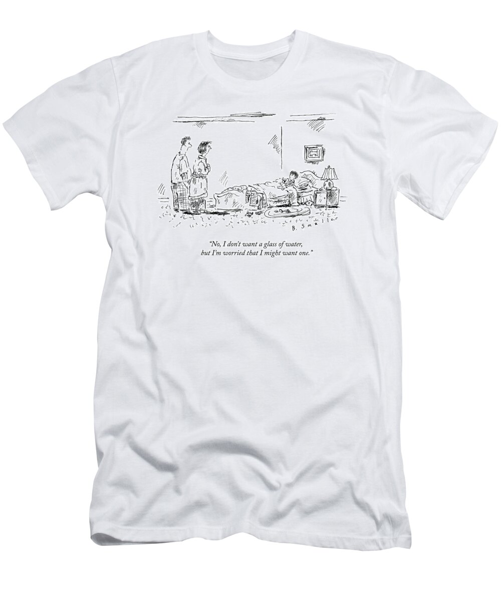 Bedtime T-Shirt featuring the drawing A Child Going To Bed Speaks To His Parents by Barbara Smaller