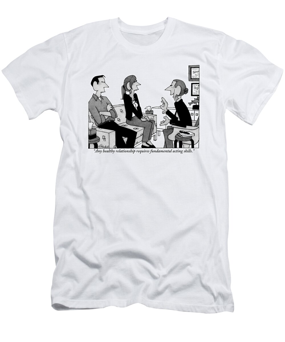 Marriage Counselors T-Shirt featuring the drawing A Couple Sits On A Couch Across From Counselor by William Haefeli