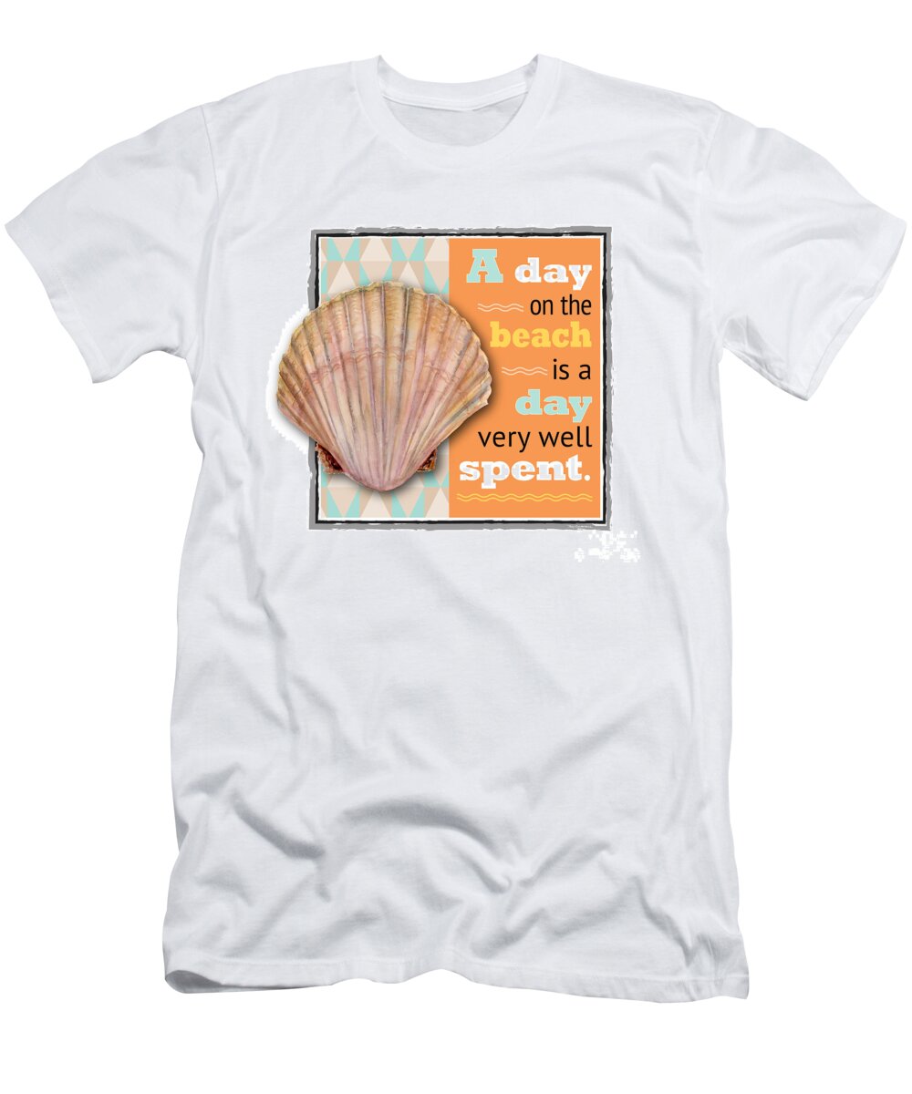 Scallop T-Shirt featuring the digital art A day on the beach is a day very well spent. by Amy Kirkpatrick