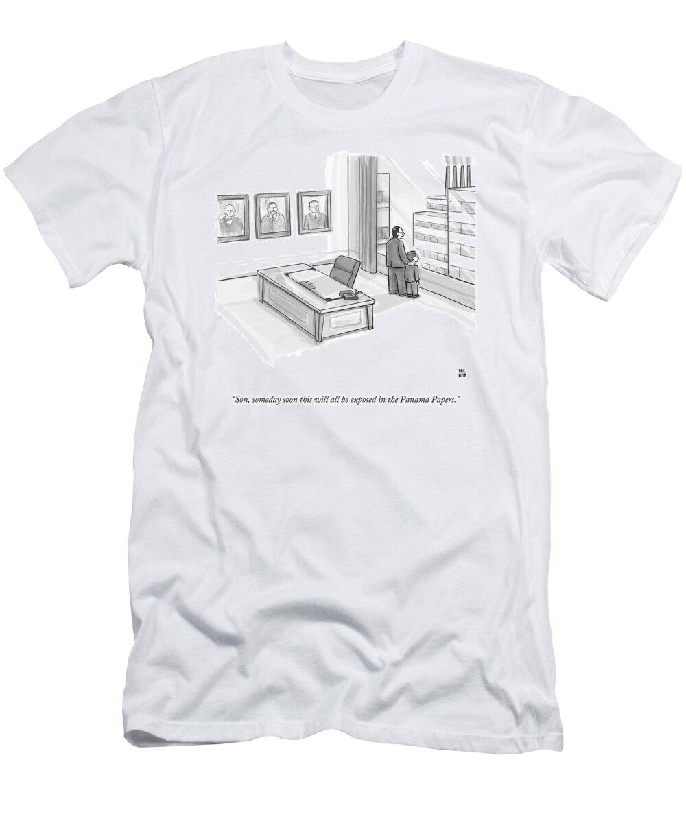 Business T-Shirt featuring the drawing A Father In A Nice Office Looking Out The Window by Paul Noth