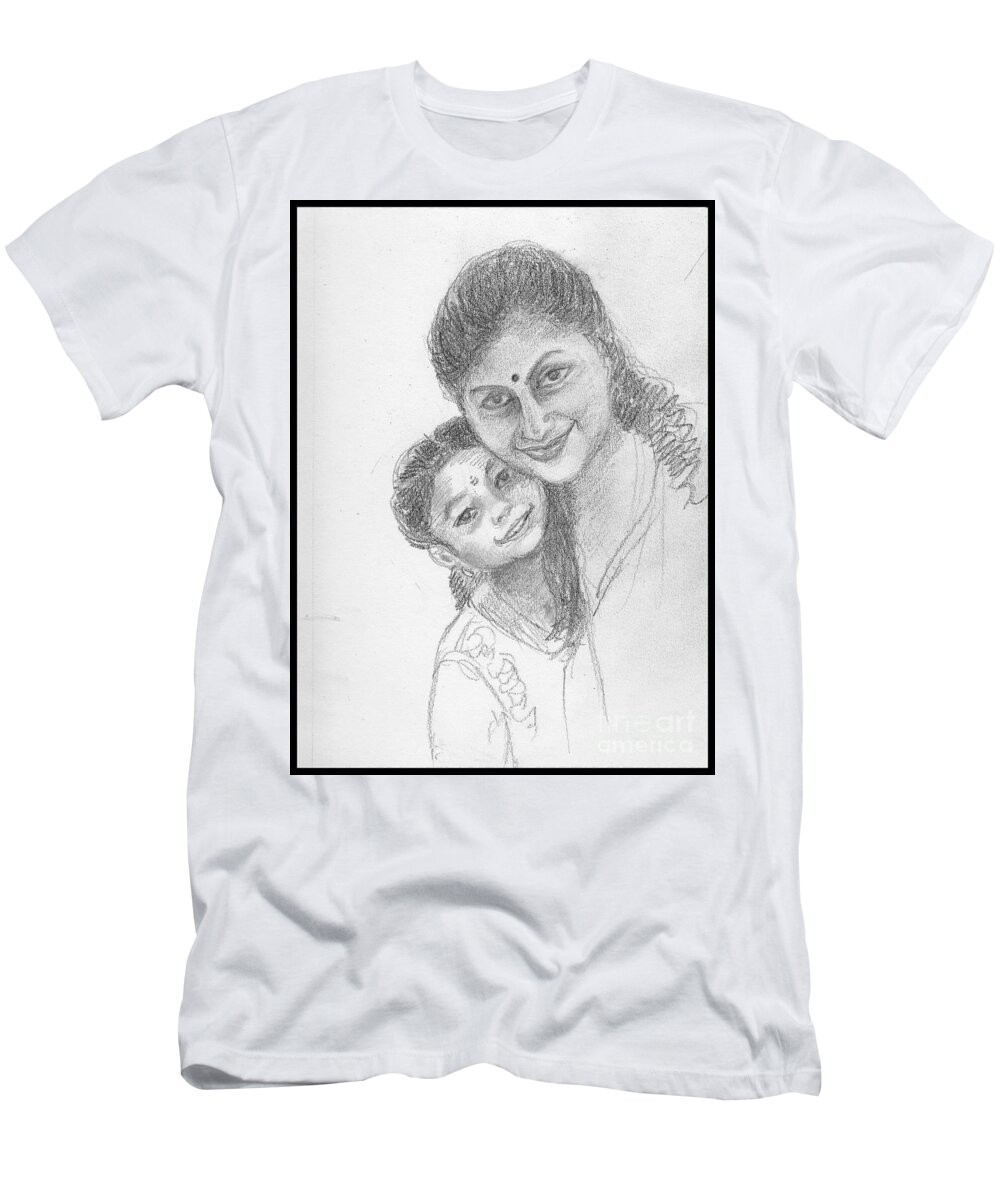 Sketch T-Shirt featuring the drawing A friend and her daughter by Asha Sudhaker Shenoy