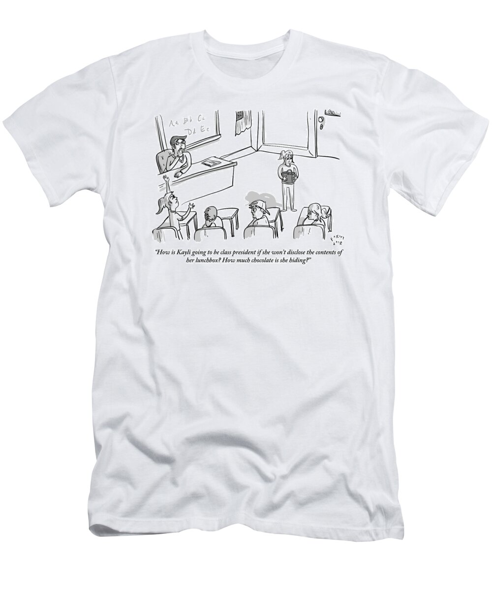 Elections T-Shirt featuring the drawing A Girl Stands In Front Of A Class Of Young by Farley Katz