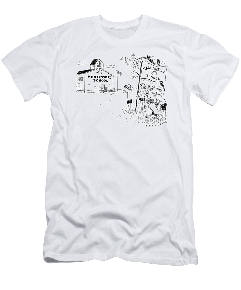 Captionless Machiavelli T-Shirt featuring the drawing A Group Holding A Flag That Says Machiavelli by Trevor Spaulding