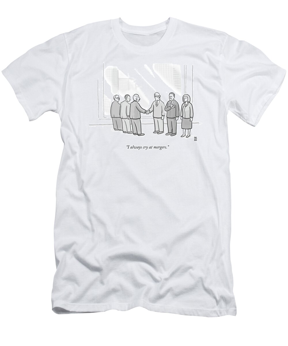 Business T-Shirt featuring the drawing A Group Of People In A Boardroom Watch As Two Men by Paul Noth