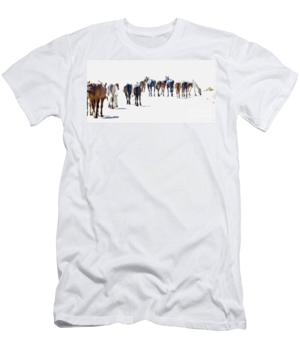 Herd Wild Horses Horse Print T-Shirt featuring the photograph A Herd Of Wild Horses On Navajo Indian Reservation by Jerry Cowart