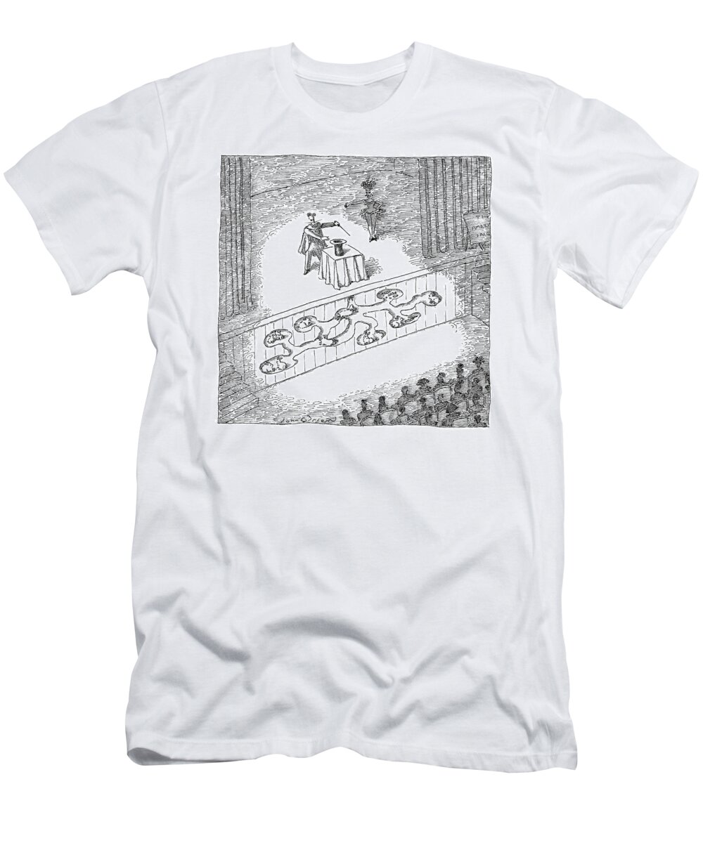 Magicians T-Shirt featuring the drawing A Magician Is Seen On Stage by John O'Brien