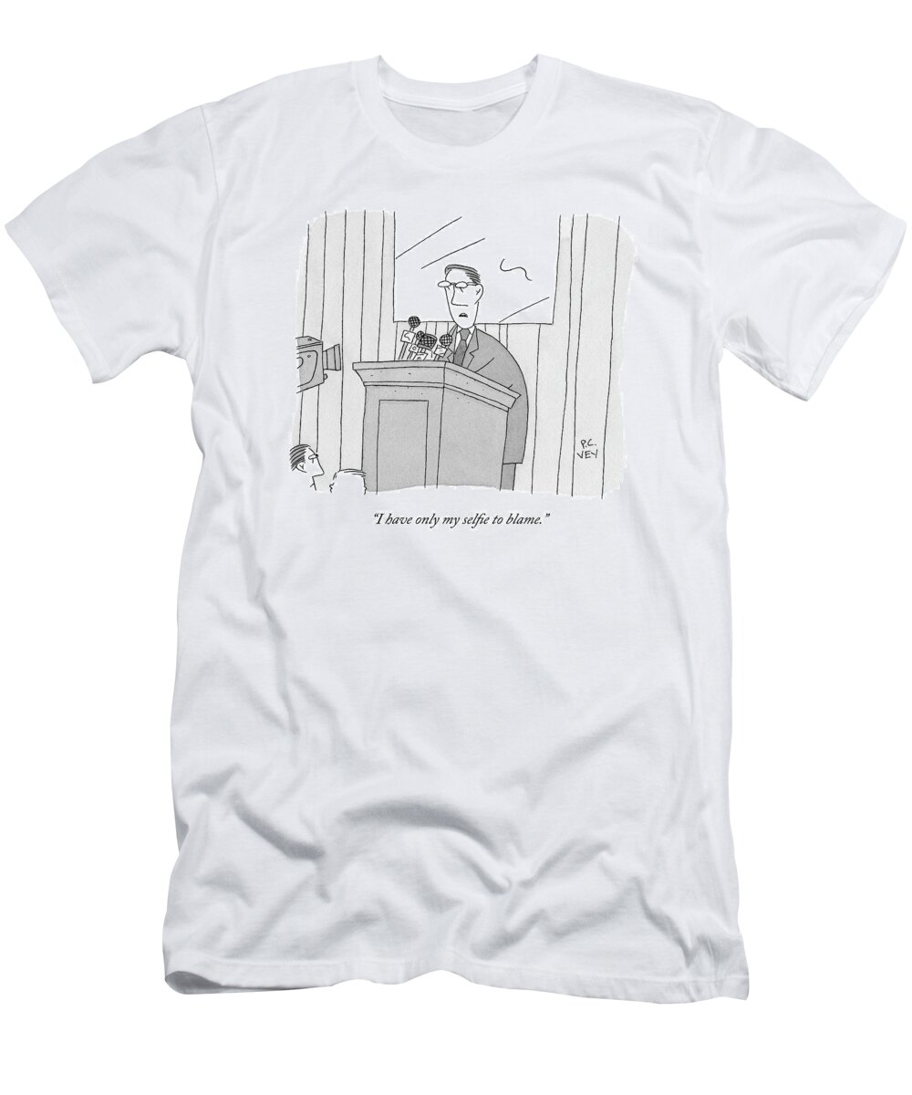 Politics T-Shirt featuring the drawing A Male Politician Speaks At A Press Conference by Peter C. Vey