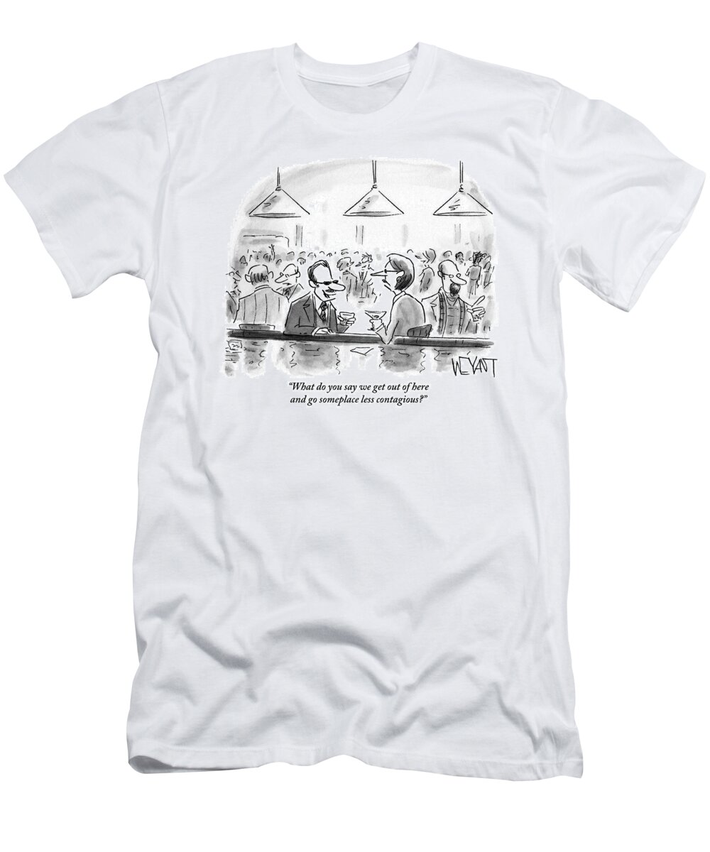 Bar T-Shirt featuring the drawing A Man Addresses A Woman At A Bar by Christopher Weyant