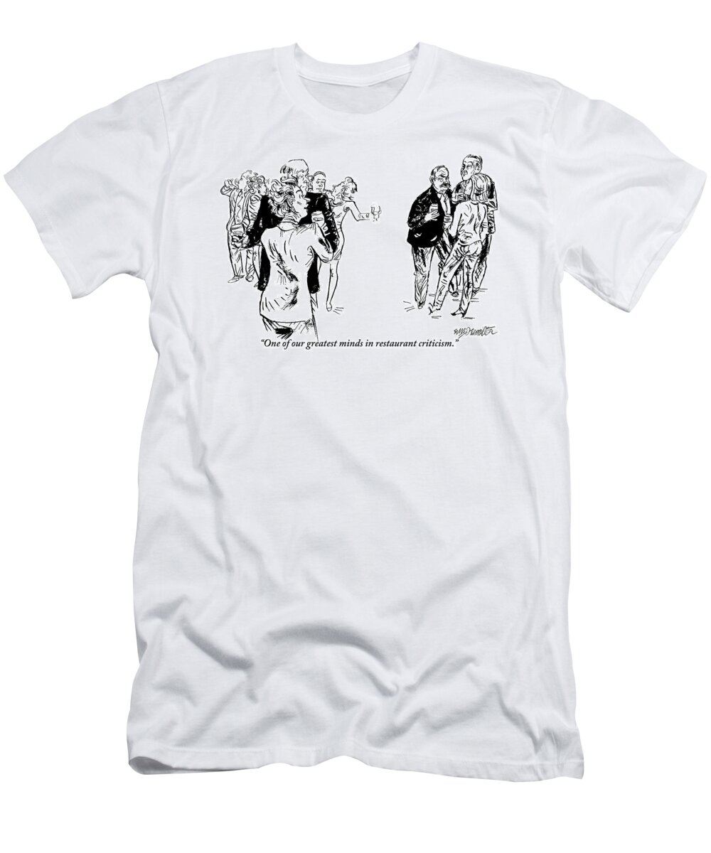 Cocktail Parties T-Shirt featuring the drawing A Man And A Woman Are Seen Speaking With Each by William Hamilton