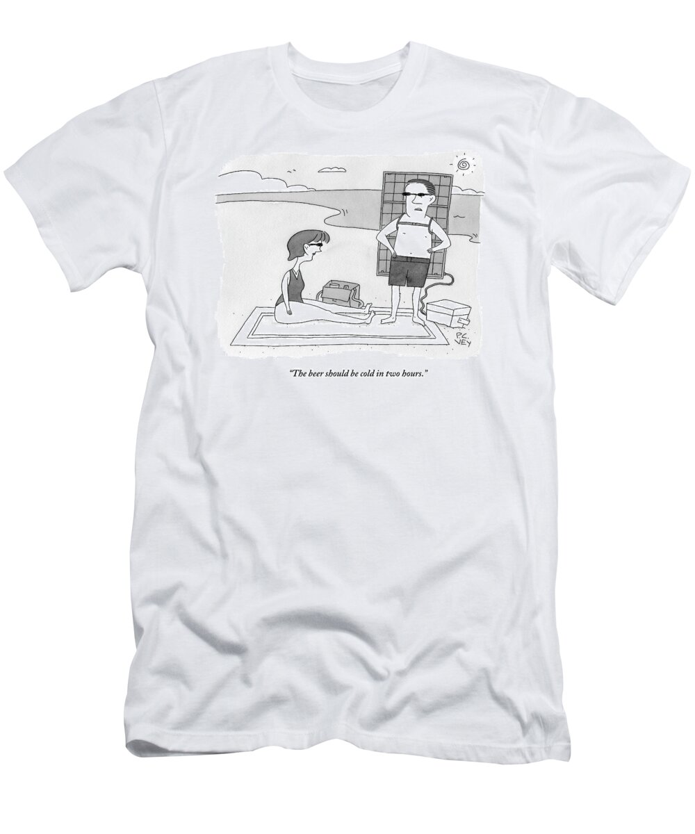 
Swim-beaches T-Shirt featuring the drawing A Man And Woman Stand On A Beach by Peter C. Vey