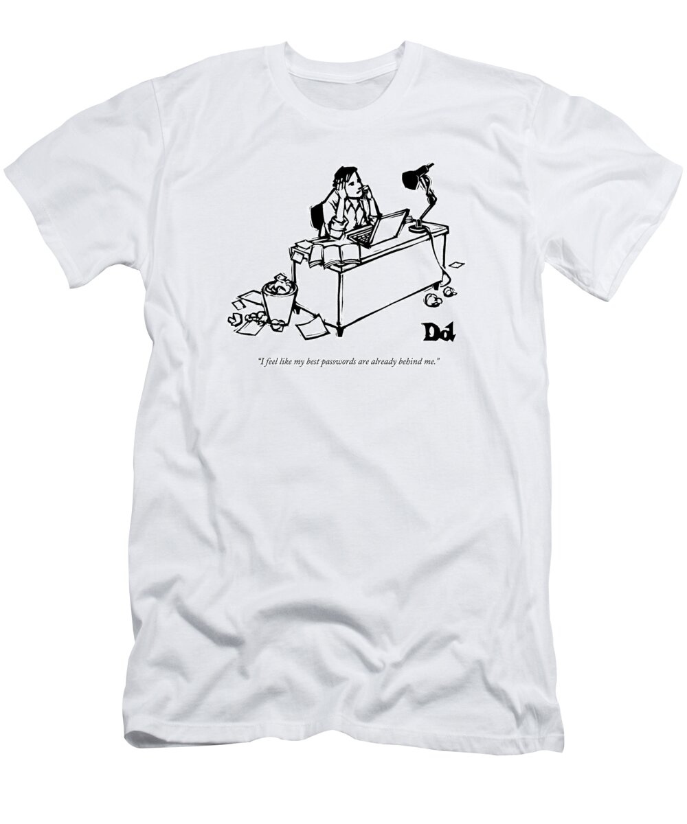 Writer's Block T-Shirt featuring the drawing A Man At His Laptop Talks On The Phone by Drew Dernavich