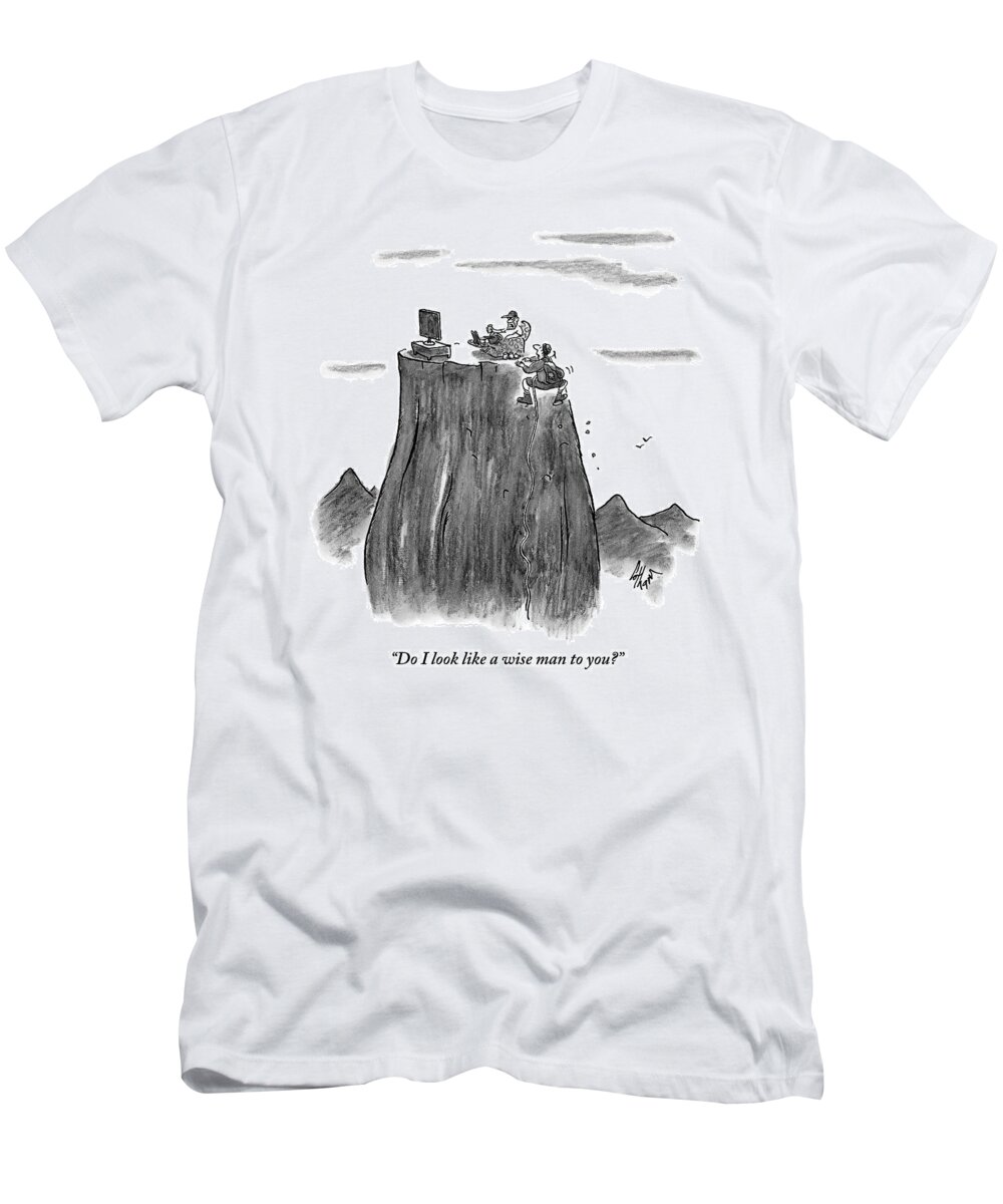 Couch Potato T-Shirt featuring the drawing A Man Climbs To The Top Of A Mountain Only by Frank Cotham