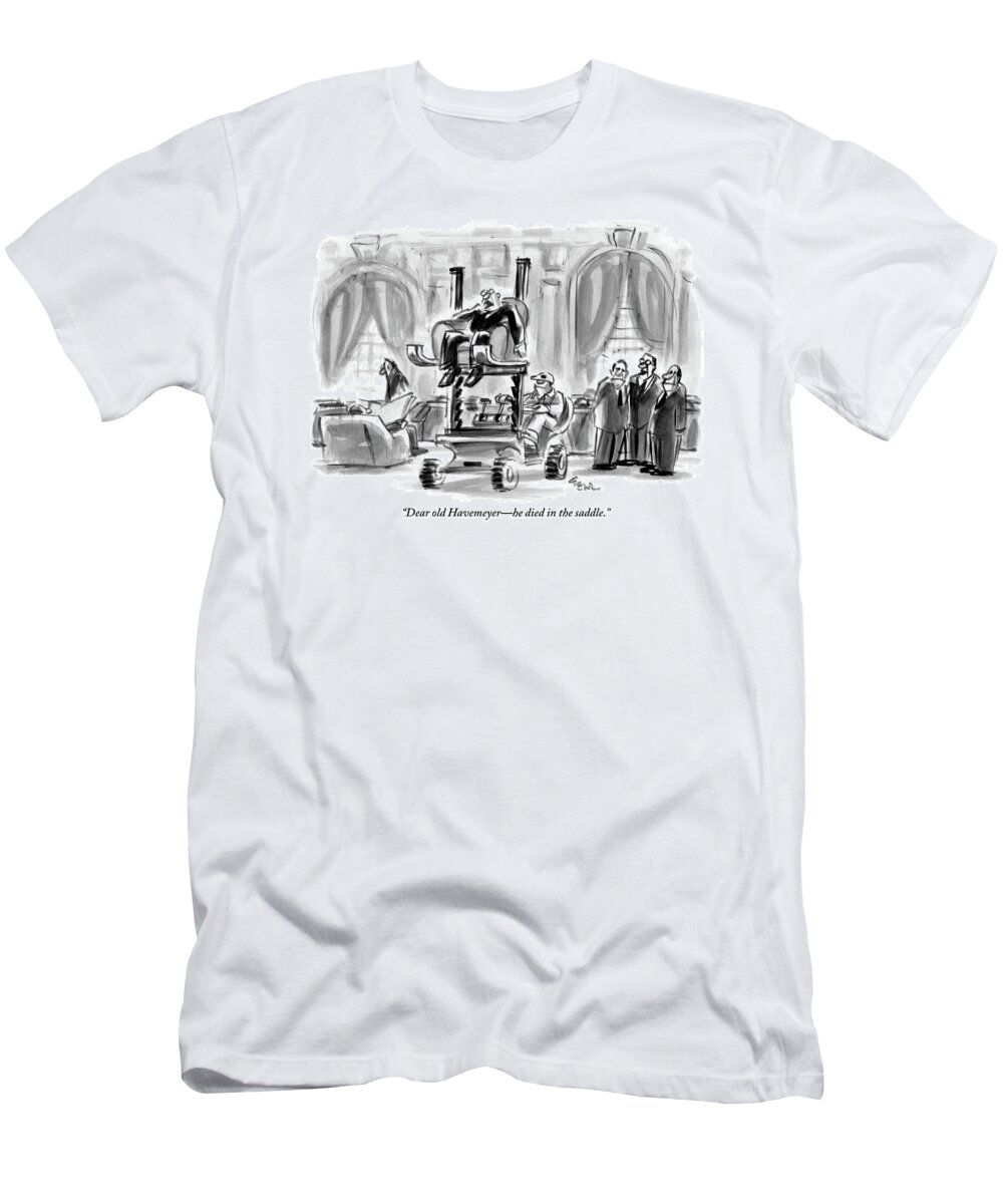 Men's Clubs T-Shirt featuring the drawing A Man In A Suit Sits Dead In A Large Armchair by Lee Lorenz