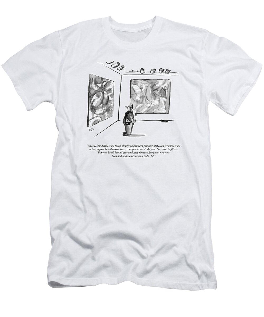 #condenastnewyorkercartoon T-Shirt featuring the drawing A Man Is Listening To An Audio Tour At An Art by Lee Lorenz