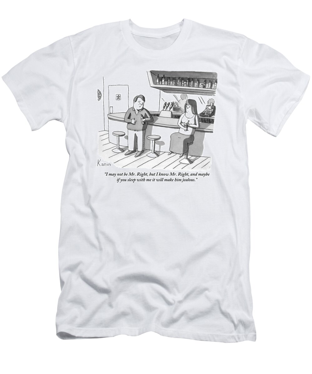 Bars-pickups T-Shirt featuring the drawing A Man Is Seen Speaking With A Woman At A Bar by Zachary Kanin