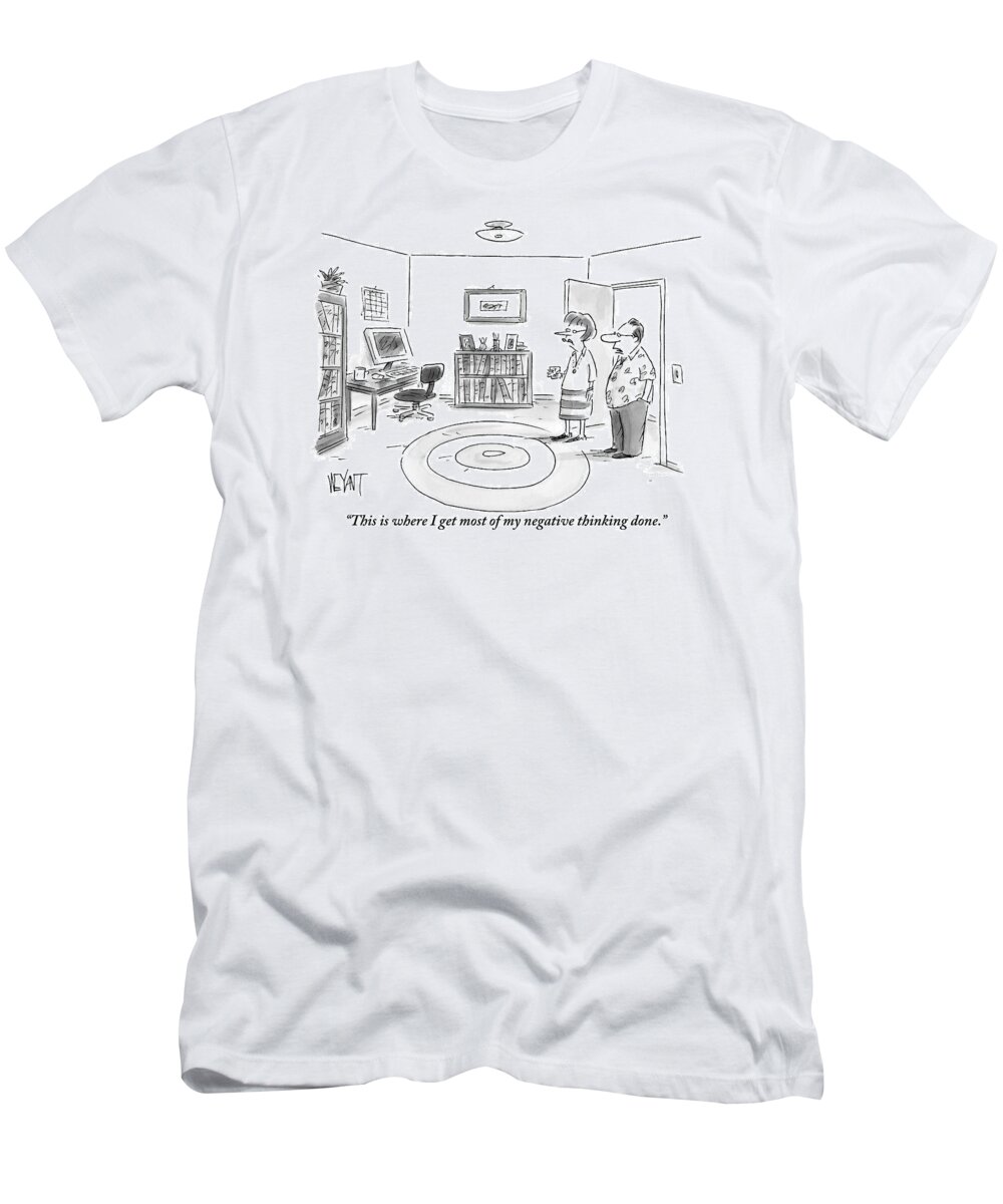 Negative T-Shirt featuring the drawing A Man Is Showing His Guest A Room In His Home by Christopher Weyant
