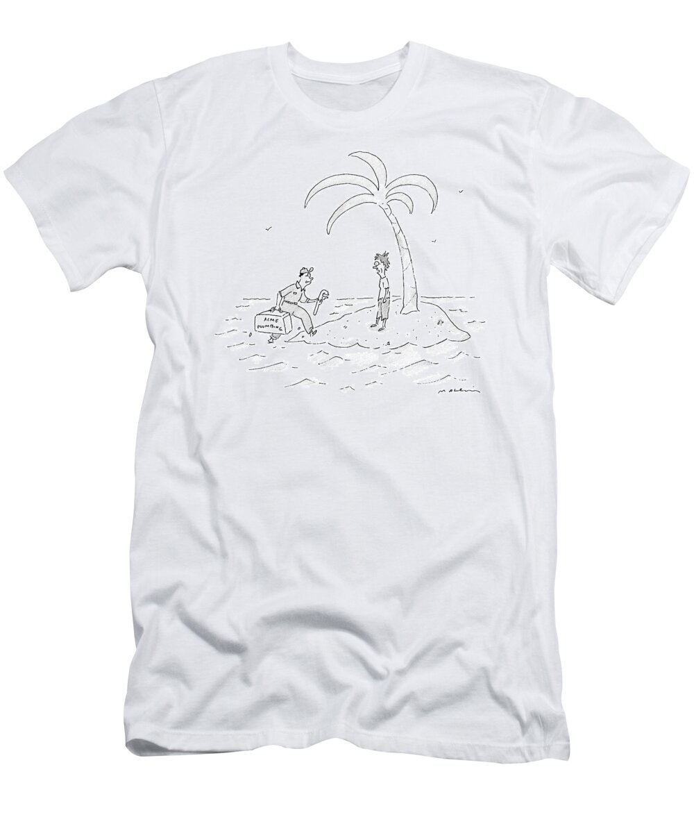 Cctk T-Shirt featuring the drawing A Man On A Deserted Island Is Approached by Michael Maslin
