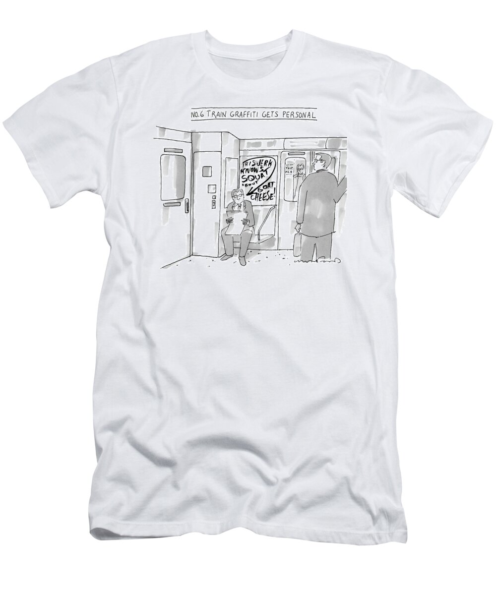 Title: T-Shirt featuring the drawing A Man Sits On The Subway by Michael Crawford