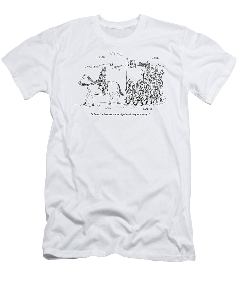 Medieval T-Shirt featuring the drawing A Medieval Army Leaves A Castle On Foot Led by David Sipress