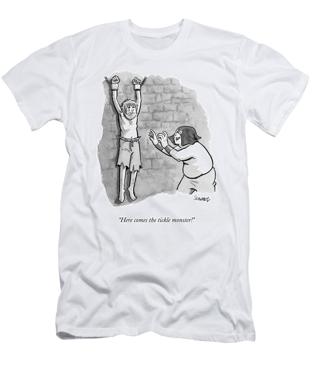 Torture T-Shirt featuring the drawing A Medieval Torturer Approaches A Hanging by Benjamin Schwartz