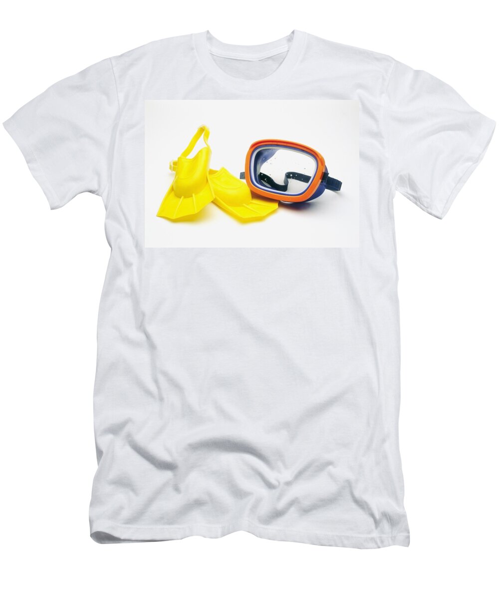 Yellow T-Shirt featuring the photograph A Pair Of Flippers And Underwater Mask by Ron Nickel