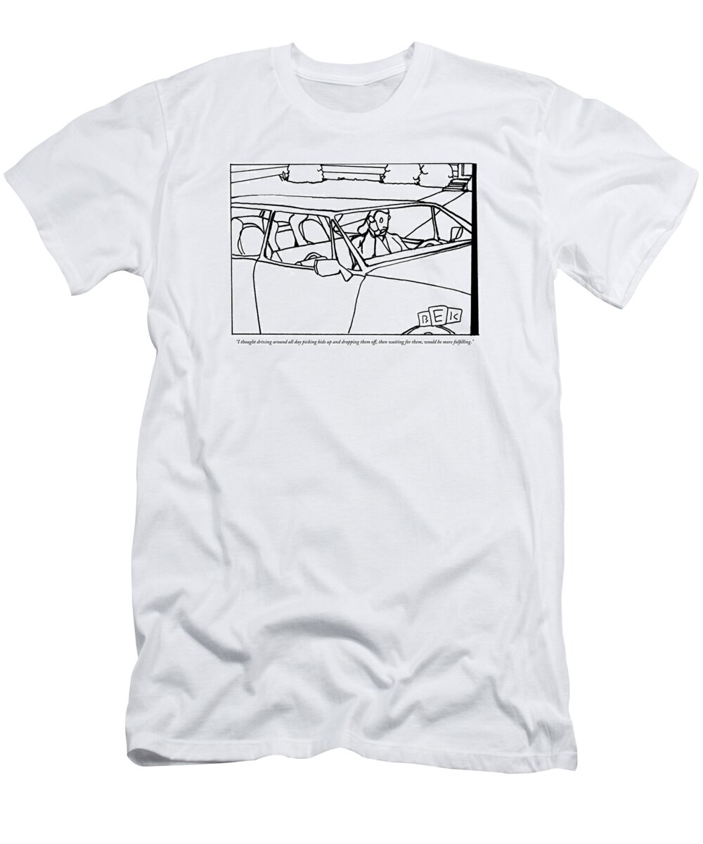 Middle Age T-Shirt featuring the drawing A Parent Driving A Car by Bruce Eric Kaplan