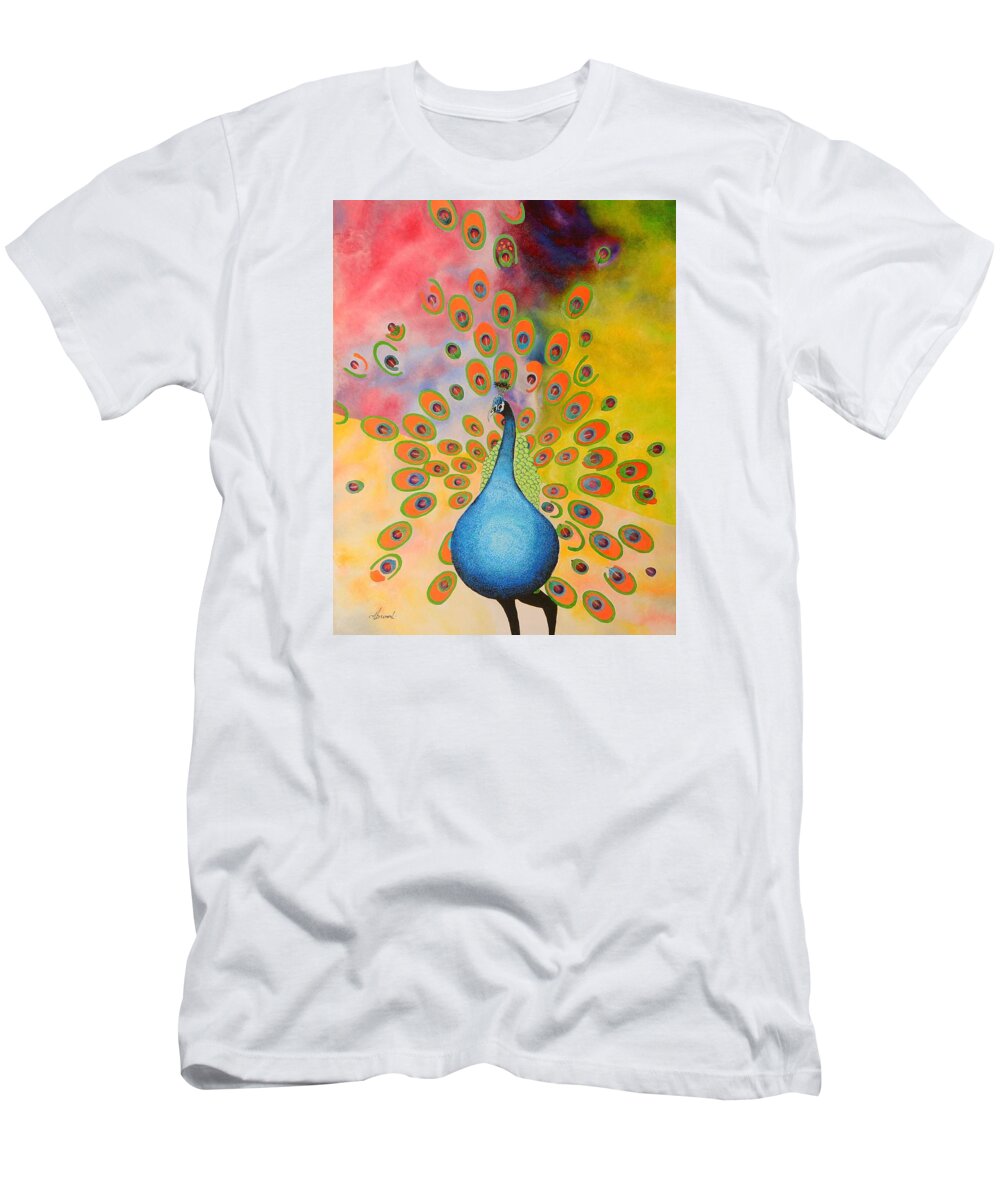 Impressionist T-Shirt featuring the painting A Peculiar Peacock by Thomas Gronowski